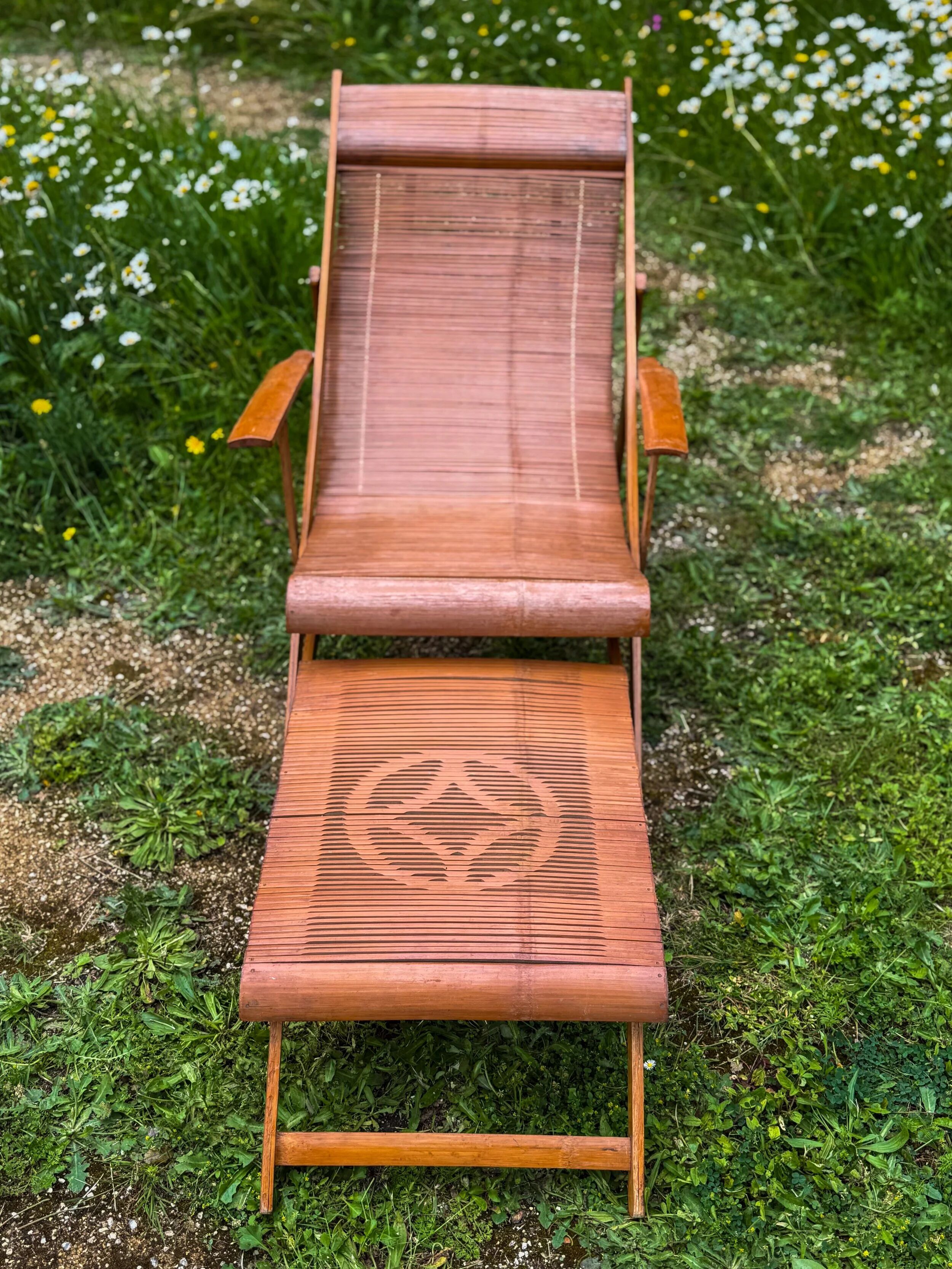 Vintage Japanese bamboo lounge chair & ottoman