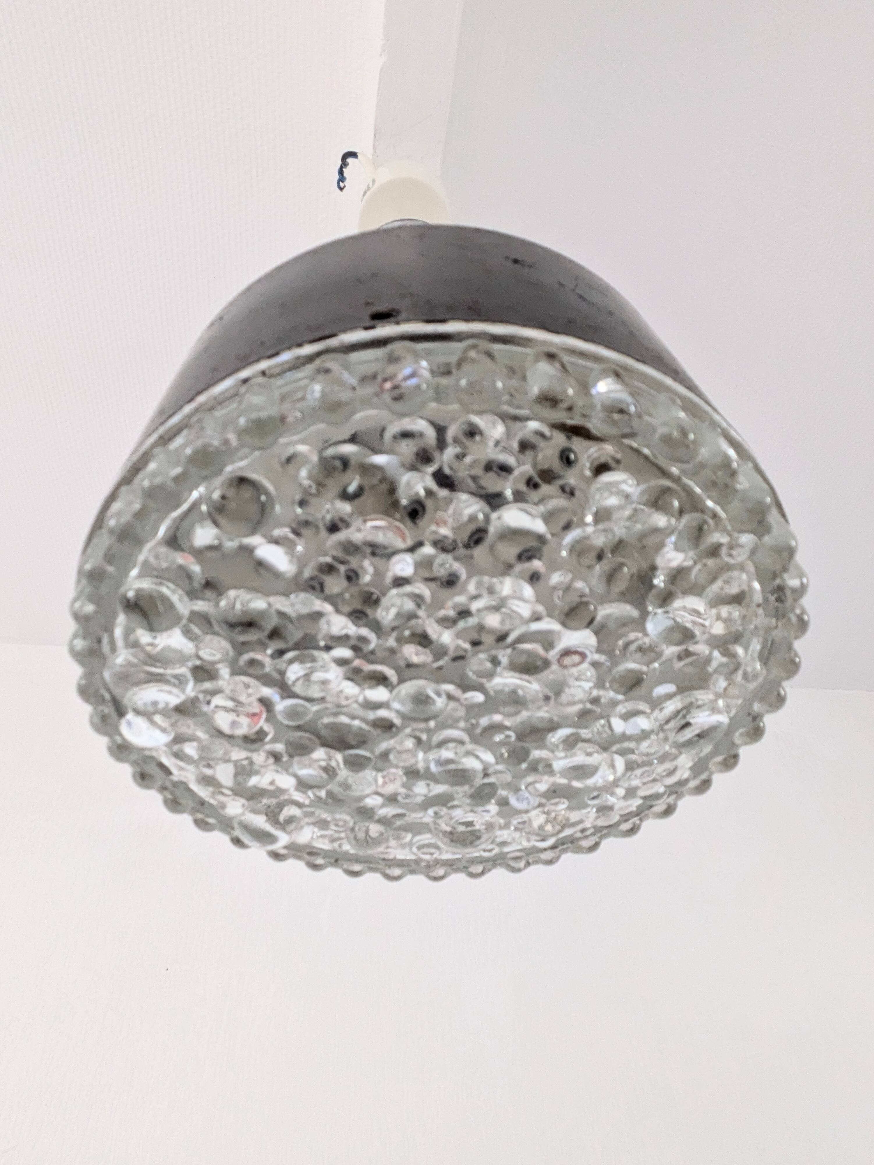 Metal and bubbled glass pendant light, Staff design, 1970s