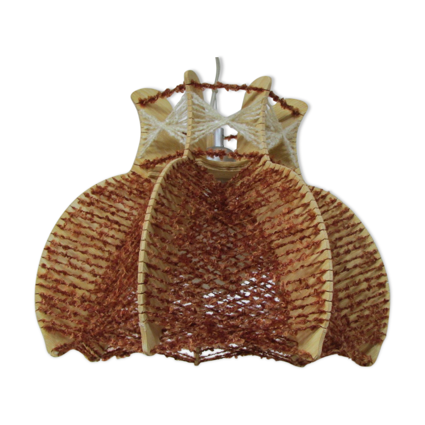 Scandinavian pendant lamp, wood and stretched wire, 1960s