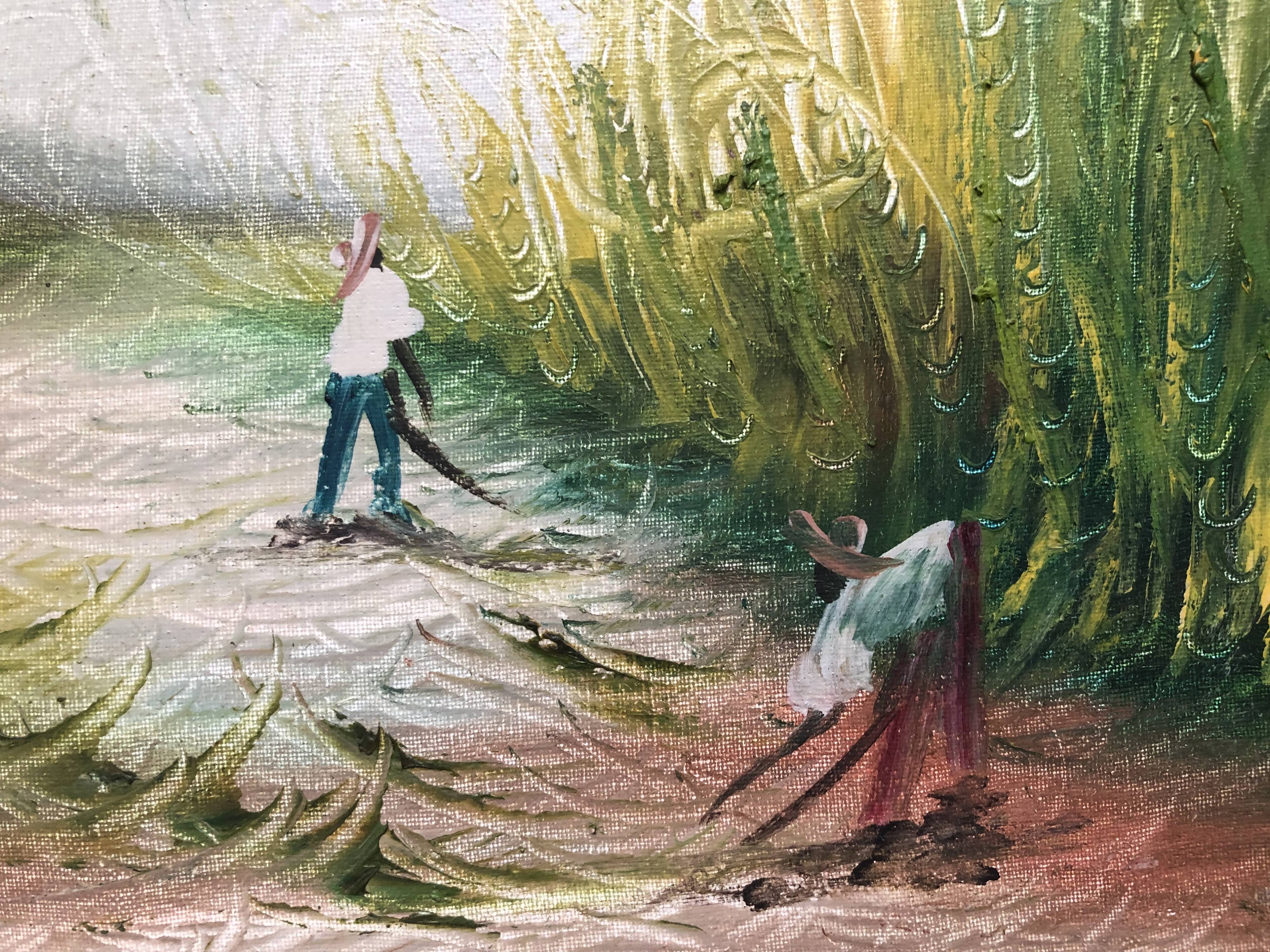 Painting oil on canvas the sugar cane cup in martinique signed william 1980, antilles hst