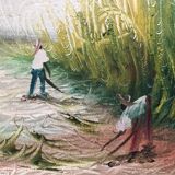 Painting oil on canvas the sugar cane cup in martinique signed william 1980, antilles hst