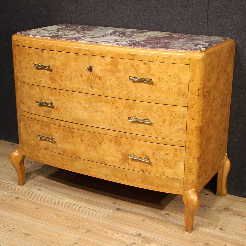 Commode en bouleau du XXe siècle avec plateau en marbre