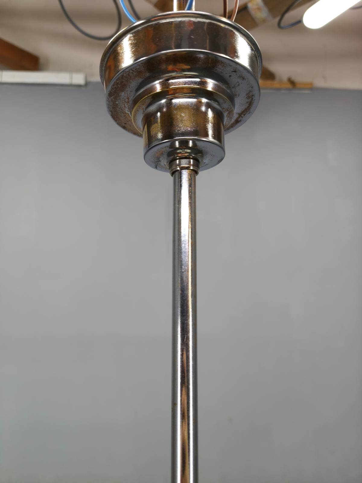 Art Deco Brass Pendant with Geometric Opaline Glass, Czechoslovakia 1930s