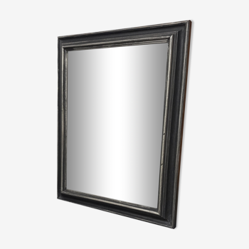 Miroir biseauté noir et argenté, 48x38 cm