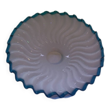 Vintage pendant lamp in white opaline with royal blue edging