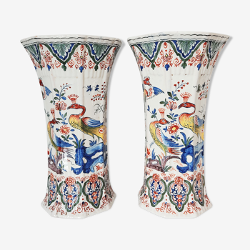 Pair of vases roll 19th century peacocks