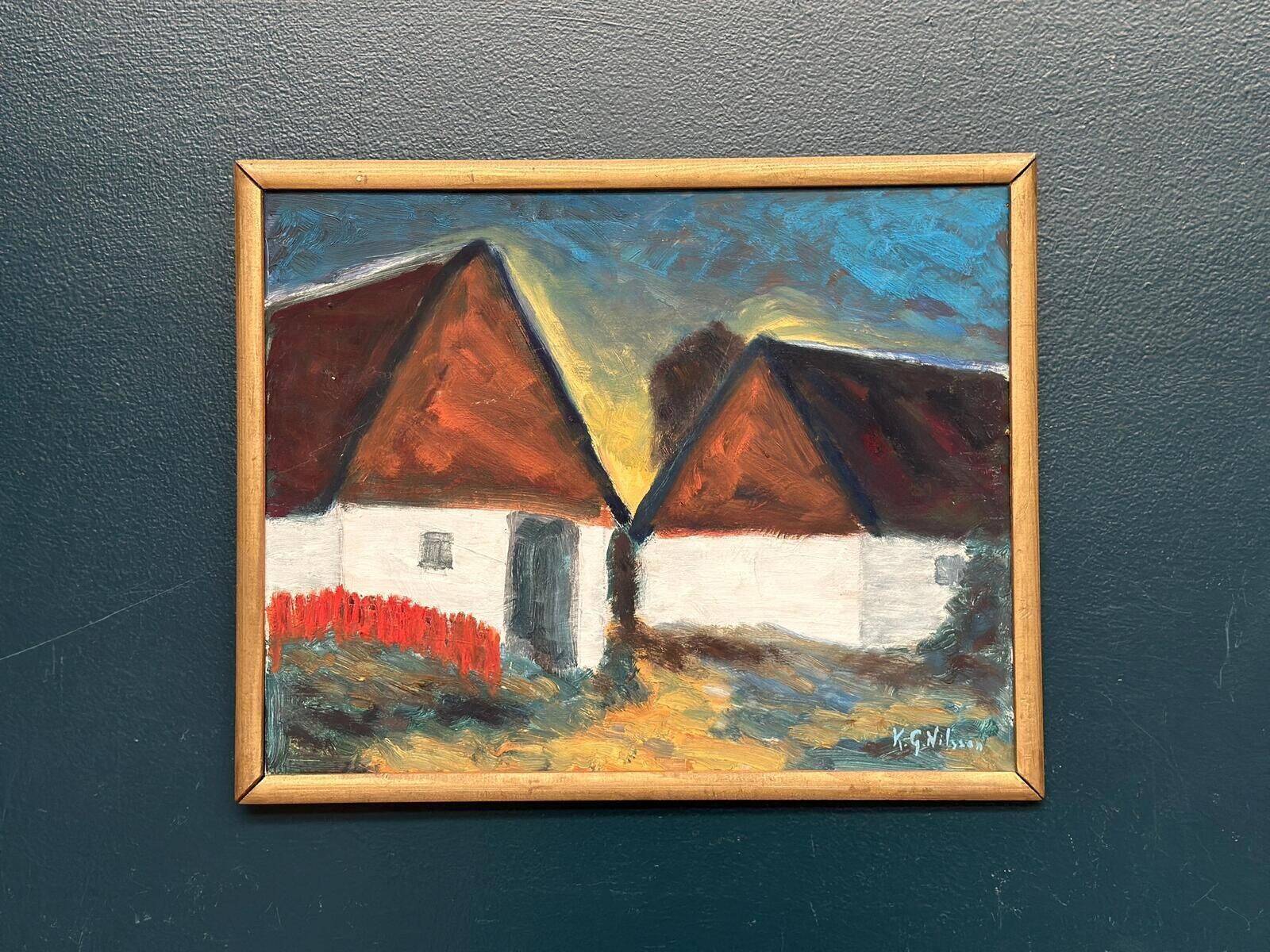 Original Mid Century Swedish Oil On Panel – “Houses” By K. G. Nilsson – Vintage & Framed