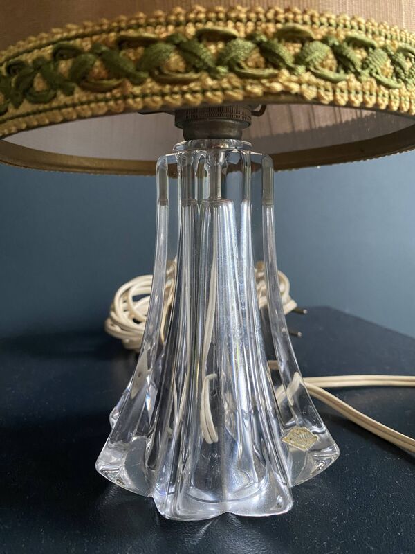 Lampe en cristal Vannes France -Pied sculpté avec étiquette d'origine