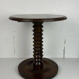 Brutalist Wood Turned Press Side Table in the style of Charles Dudouyt