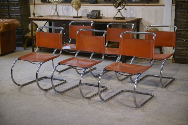 Ensemble de 6 chaises design Bauhaus MR10 par Ludwig Mies Van Der Rohe 1970’s