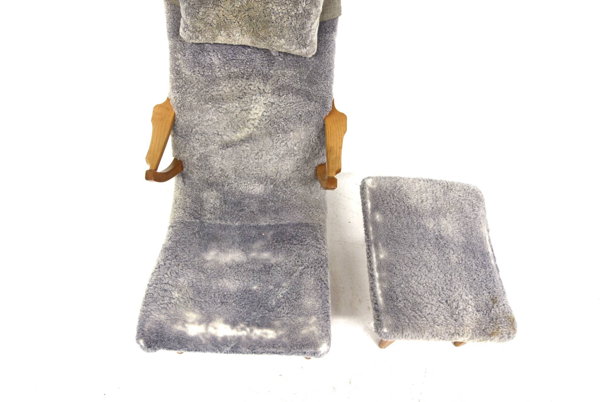 Scandinavian sheepskin armchair and footstool, Sweden, 1960