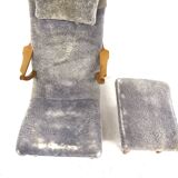 Scandinavian sheepskin armchair and footstool, Sweden, 1960