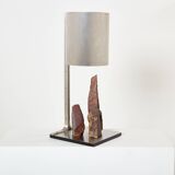 Brutalist lamp signed Philippe Jean steel and red schist 1970