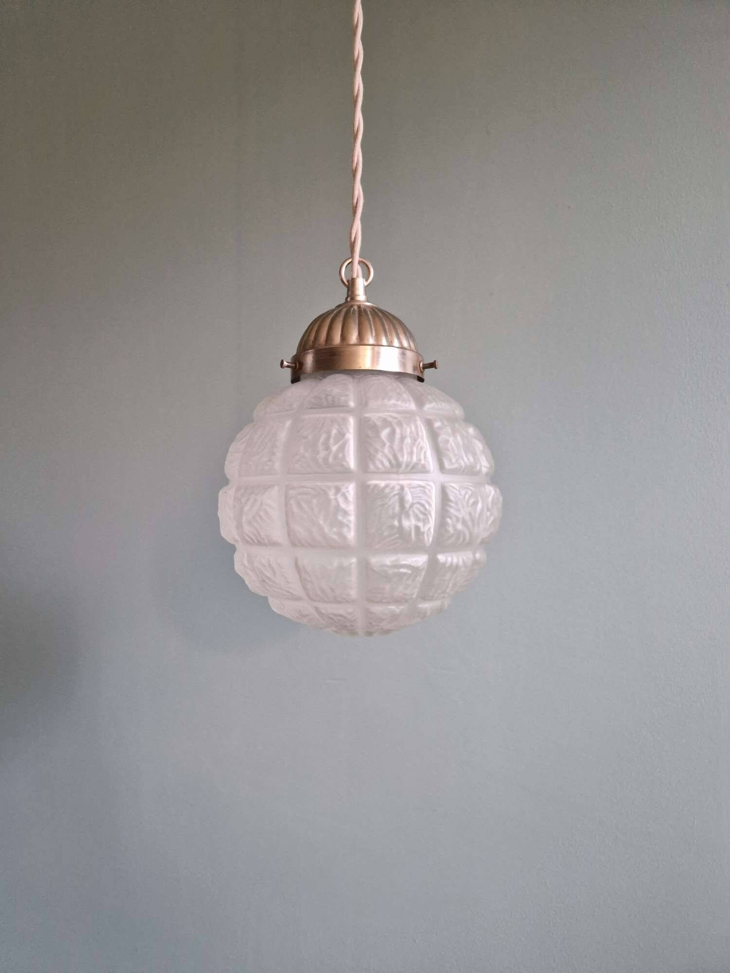 Pair of Art Deco frosted glass pendants, 1920s-30s.