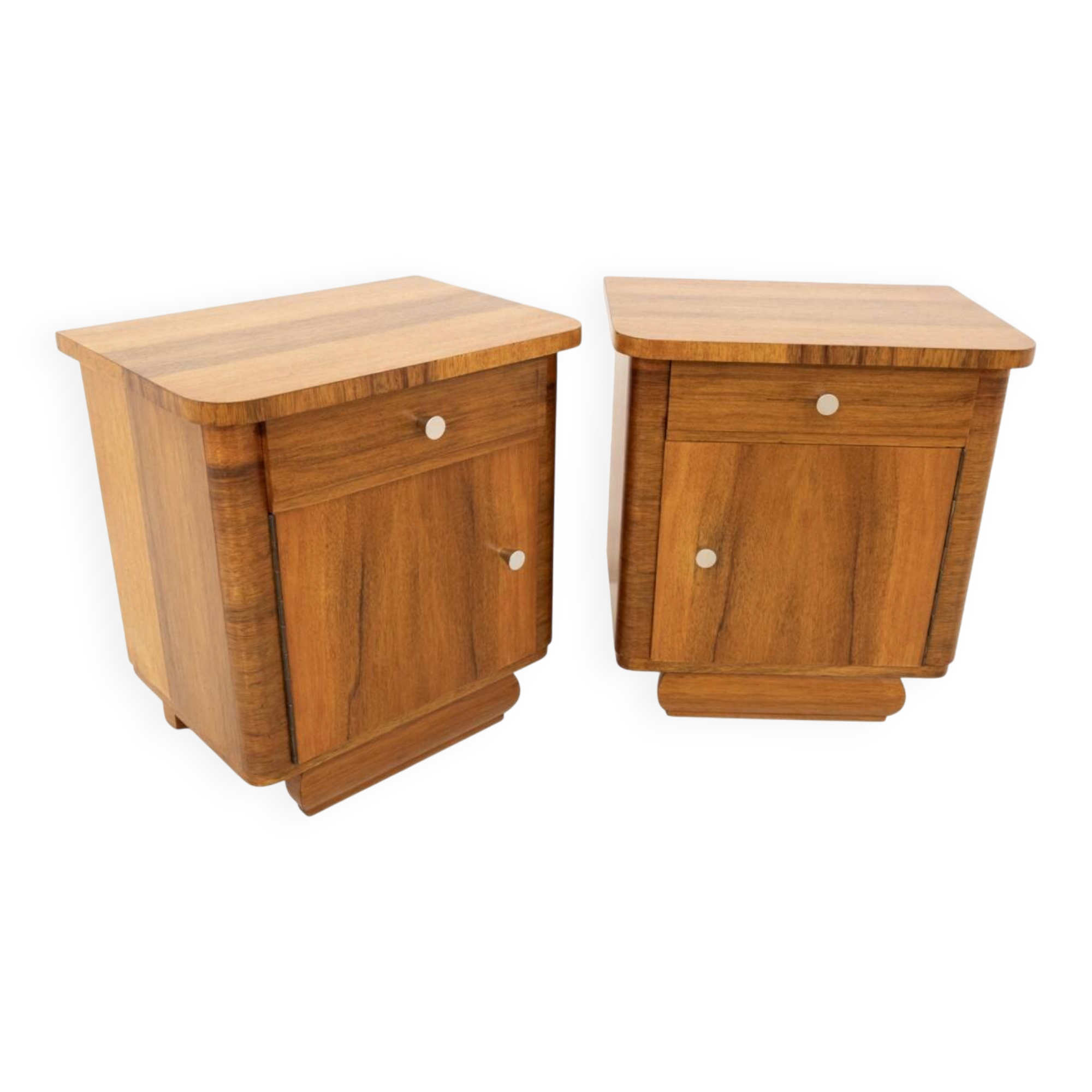 Vintage wooden bedside tables from the mid-20th century, after renovation.