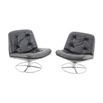 1970s pair of peem leather lounge chairs, finland