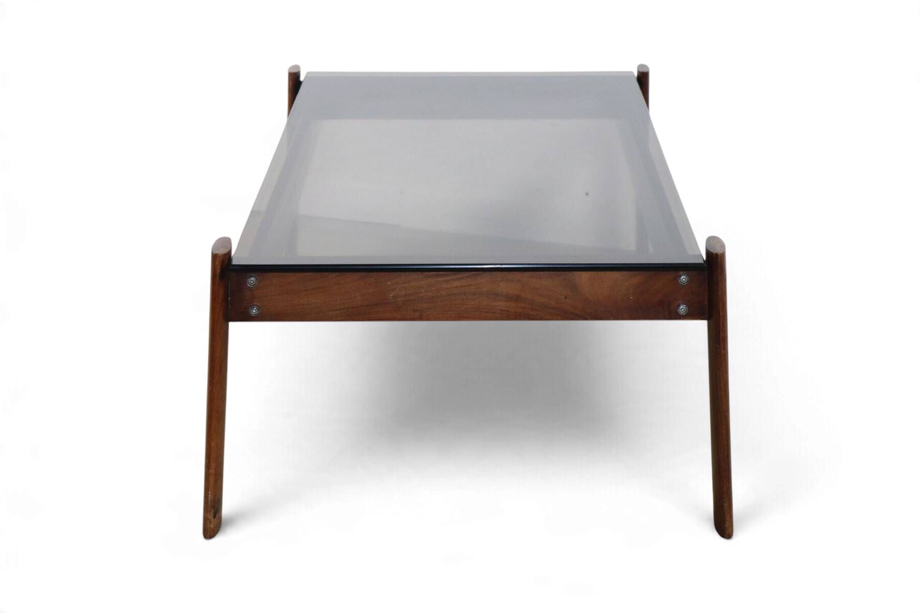 Percival Lafer coffee table in exotic wood and smoked glass – Brazil, 1970