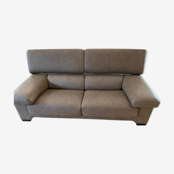 Sillage canapé cuir 2pl 1/2, taupe pieds wengé Roche Bobois