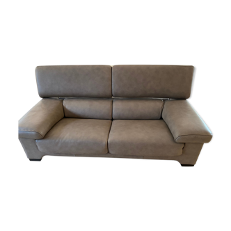 Sillage canapé cuir 2pl 1/2, taupe pieds wengé Roche Bobois