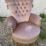 Beige velvet toad armchair