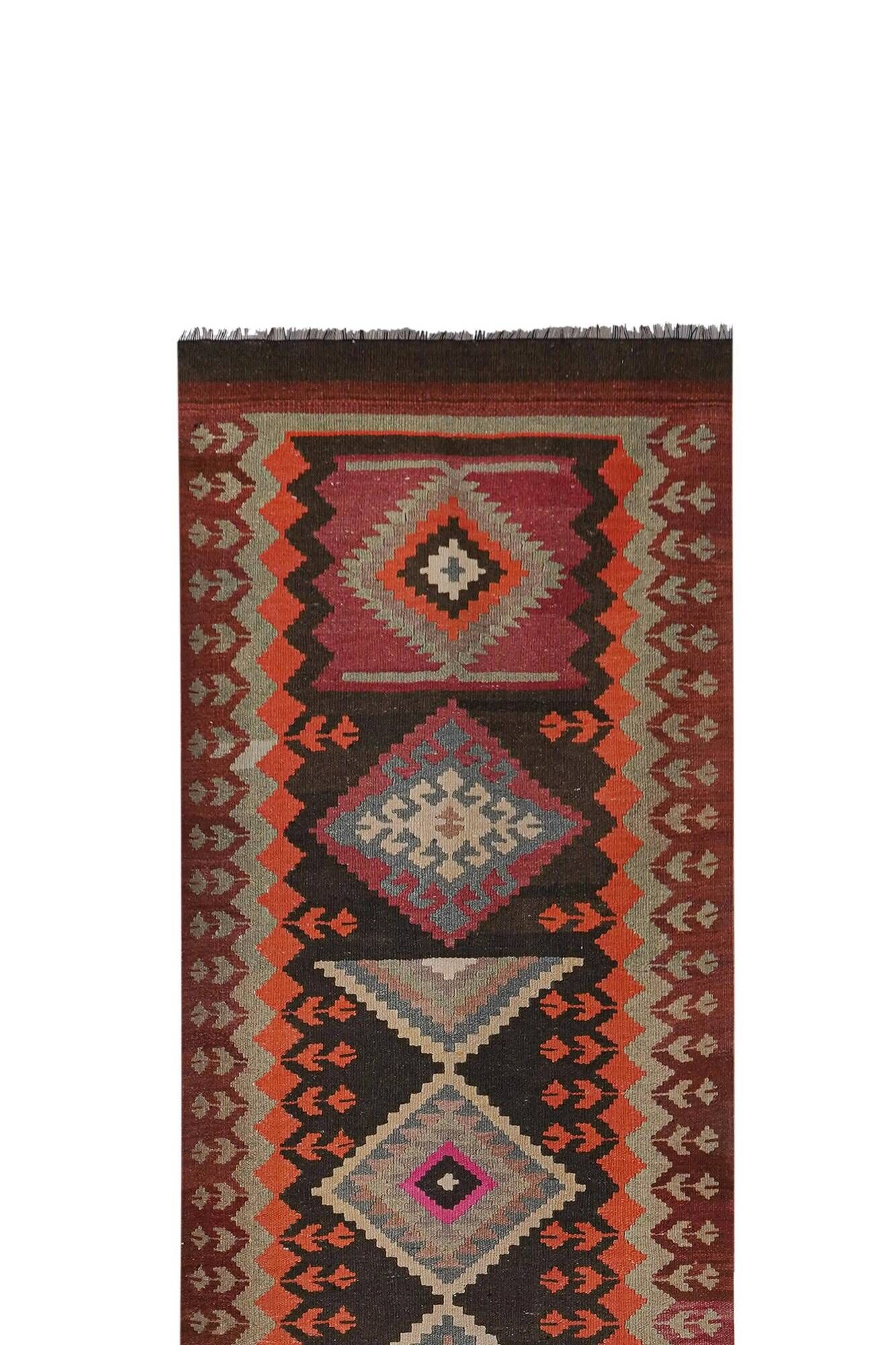 Vintage Turkish hallway rug 96x384 cm