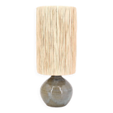 Stoneware potter's lamp, raffia lampshade, 70s ceramic