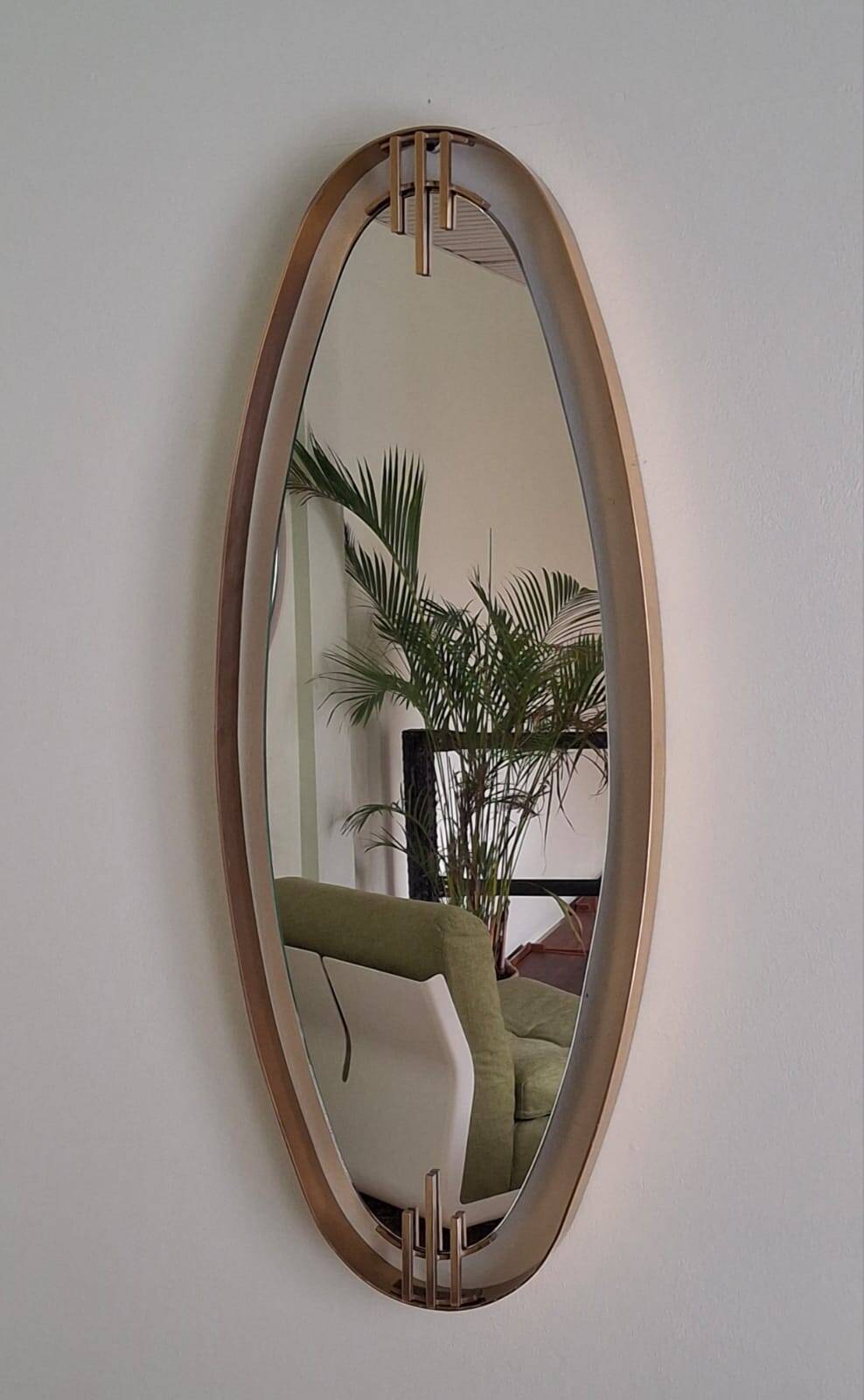 1960s Oval Wall Mirror with Brass Frame by Sant’Ambrogio De Berti