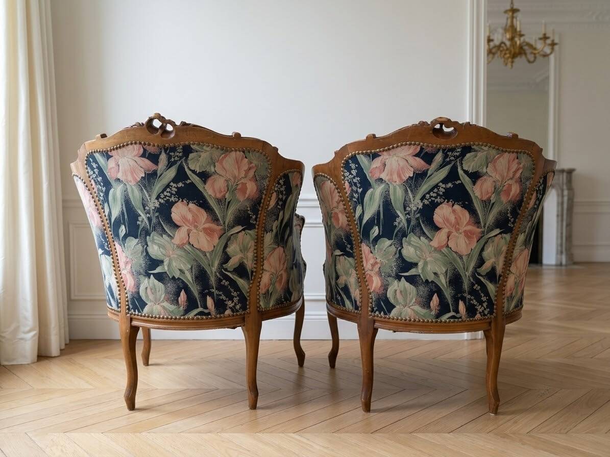Louis XV style armchairs, the pair.
