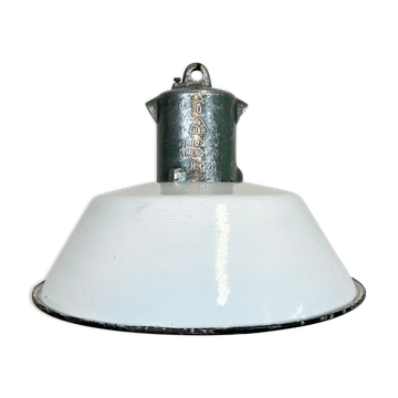 Industrial White Enamel Industrial Lamp with Cast Aluminium Top from EOW, 1950s