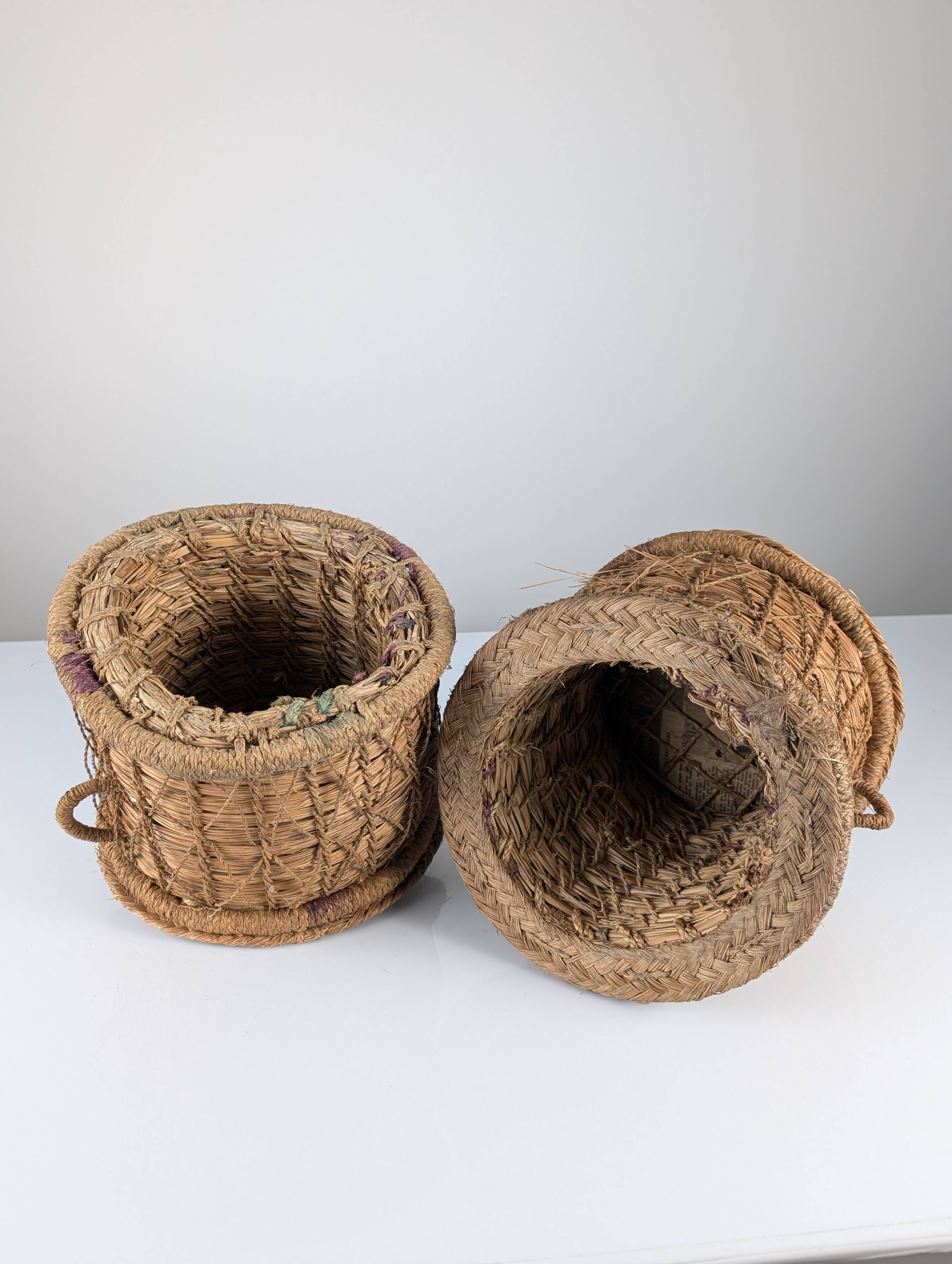 Rustic Pair of Spanish Andalusian Woven Esparto Baskets 1960s
