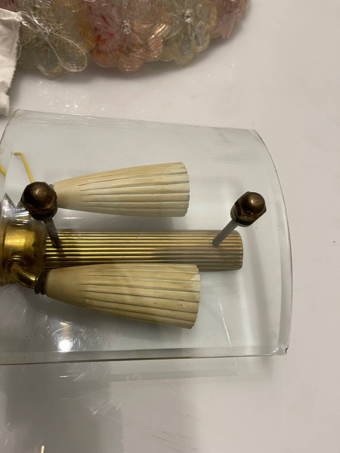 Brass Glass Sconces in a Fontana Arte  style