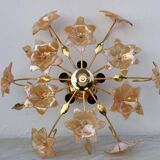 Murano Vintage Ceiling Light Orange Iridescent Flowers, 1970s