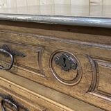 Commode d'époque Louis XV XVIIIème en noyer plateau peint en gris patiné