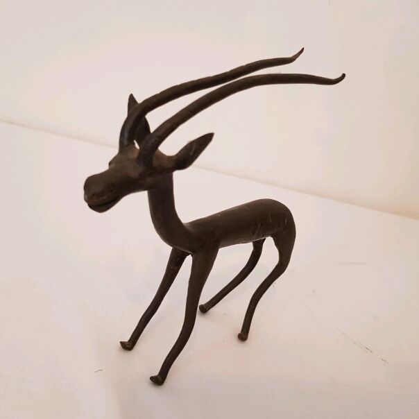 Trio antelope, gazelle and giraffe bronze and brass