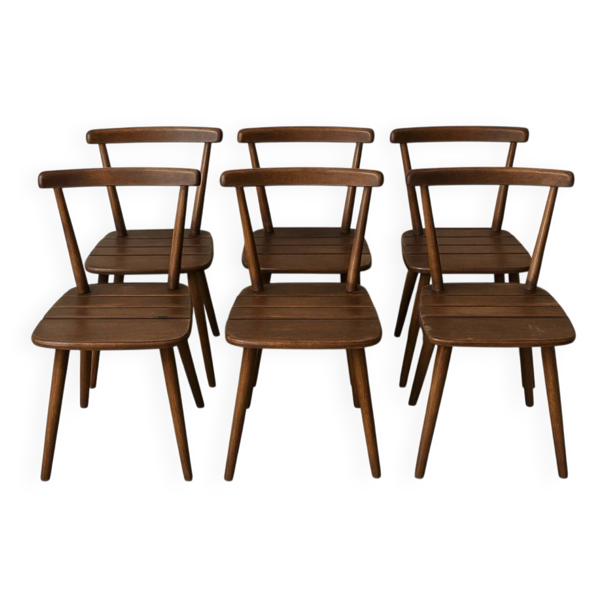 Set of 6 Brutalist chairs in solid wood