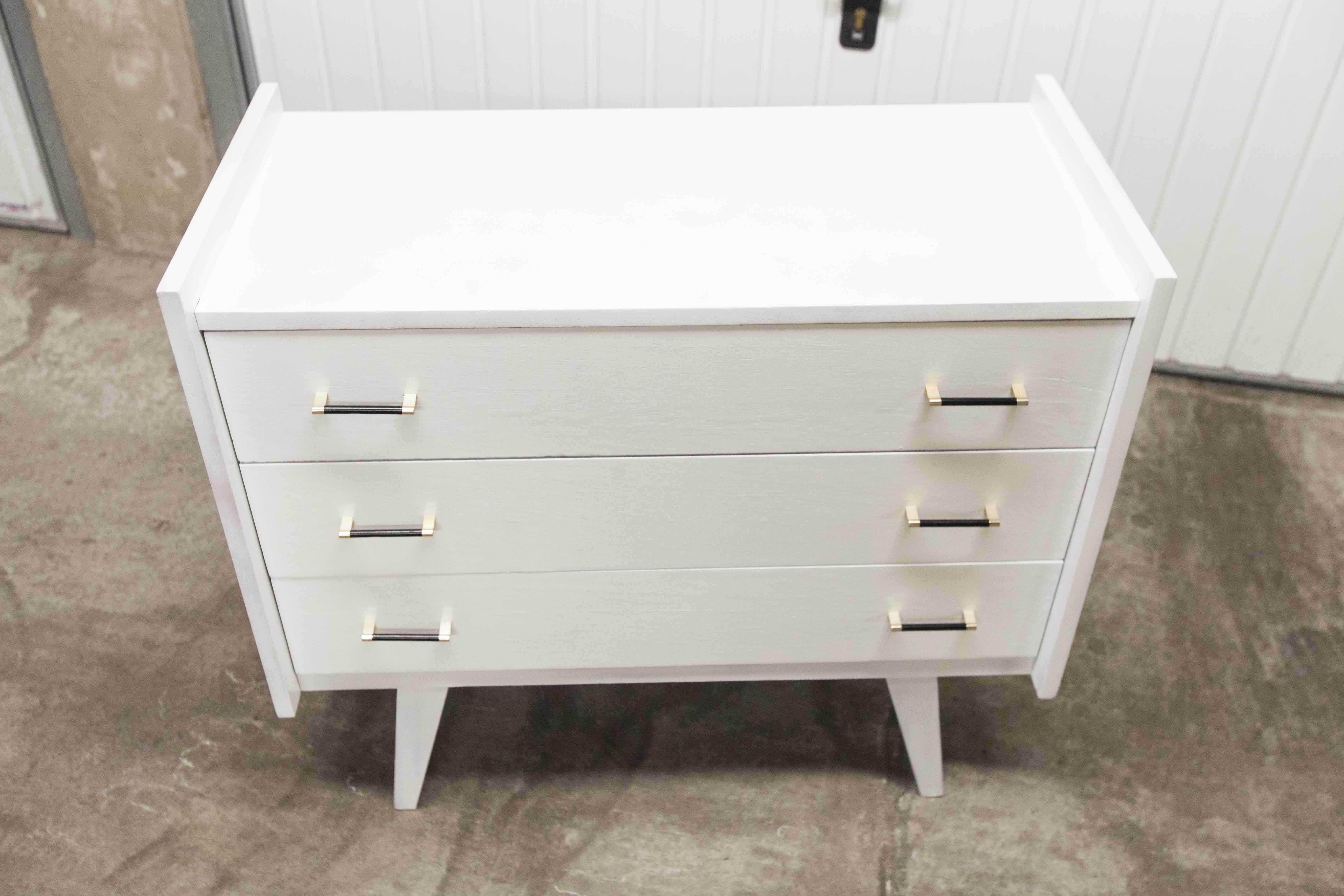 Scandinavian dresser 1960 3 drawers madeover brass bakelite