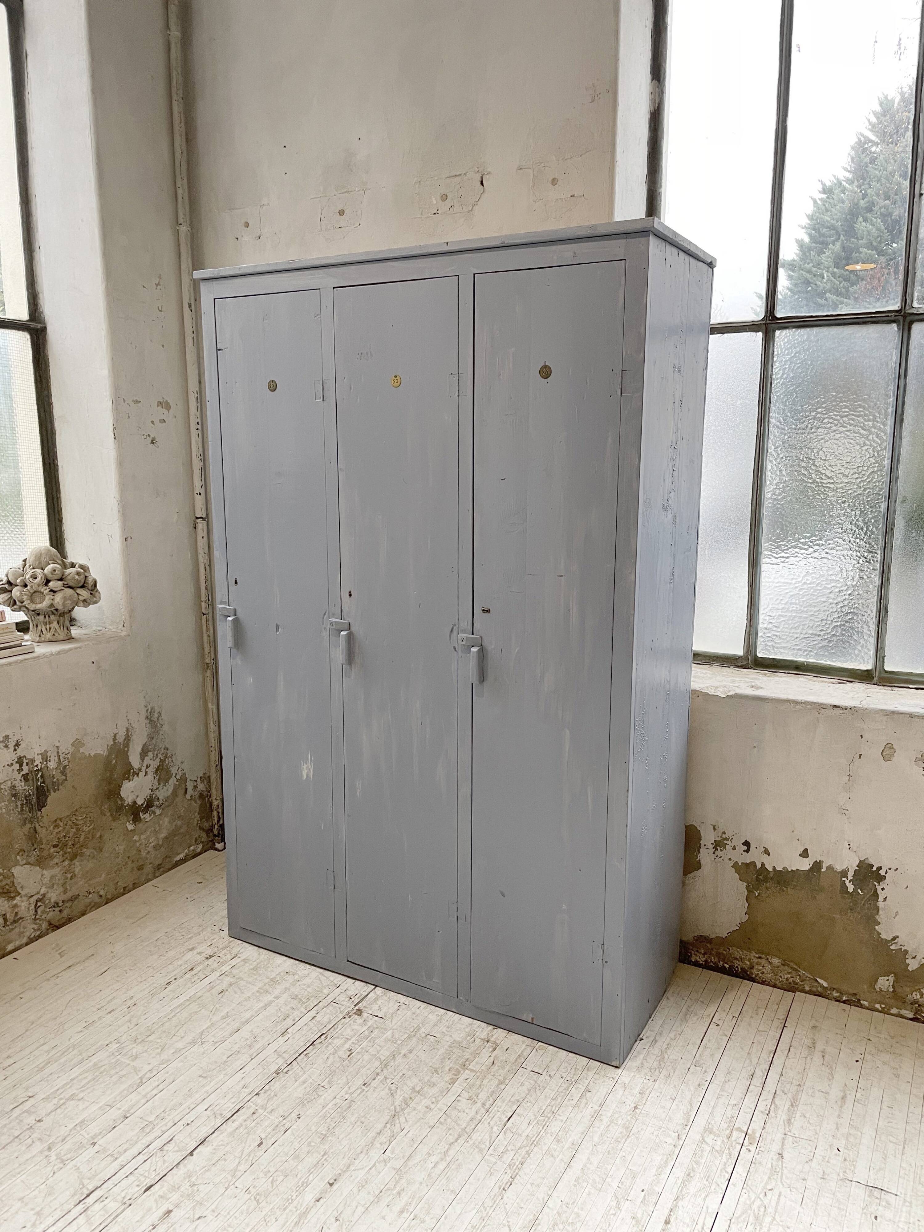 Blue patinated workshop furniture locker room