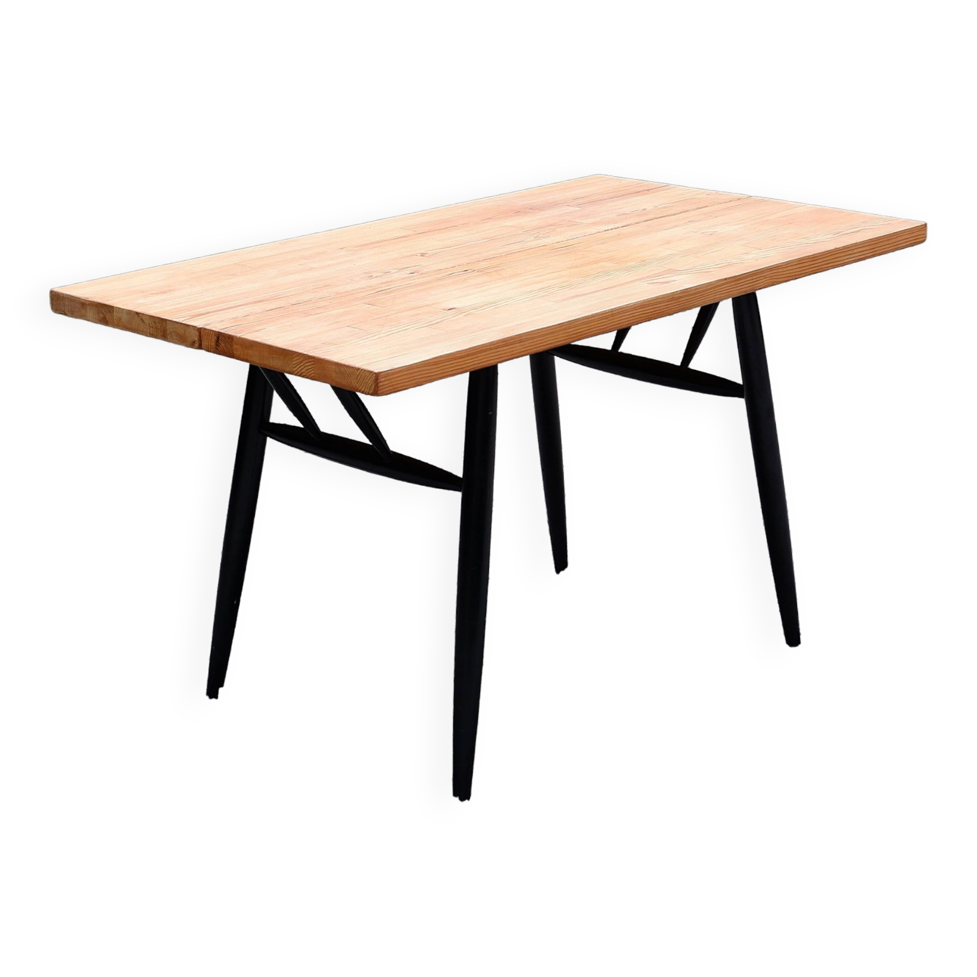 Table/Desk Model "Pirkka" solid pine top - black painted wooden legs Model from the 50's