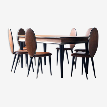 Table à manger du milieu du siècle et 6 chaises par Umberto Mascagni, Italie années 1950
