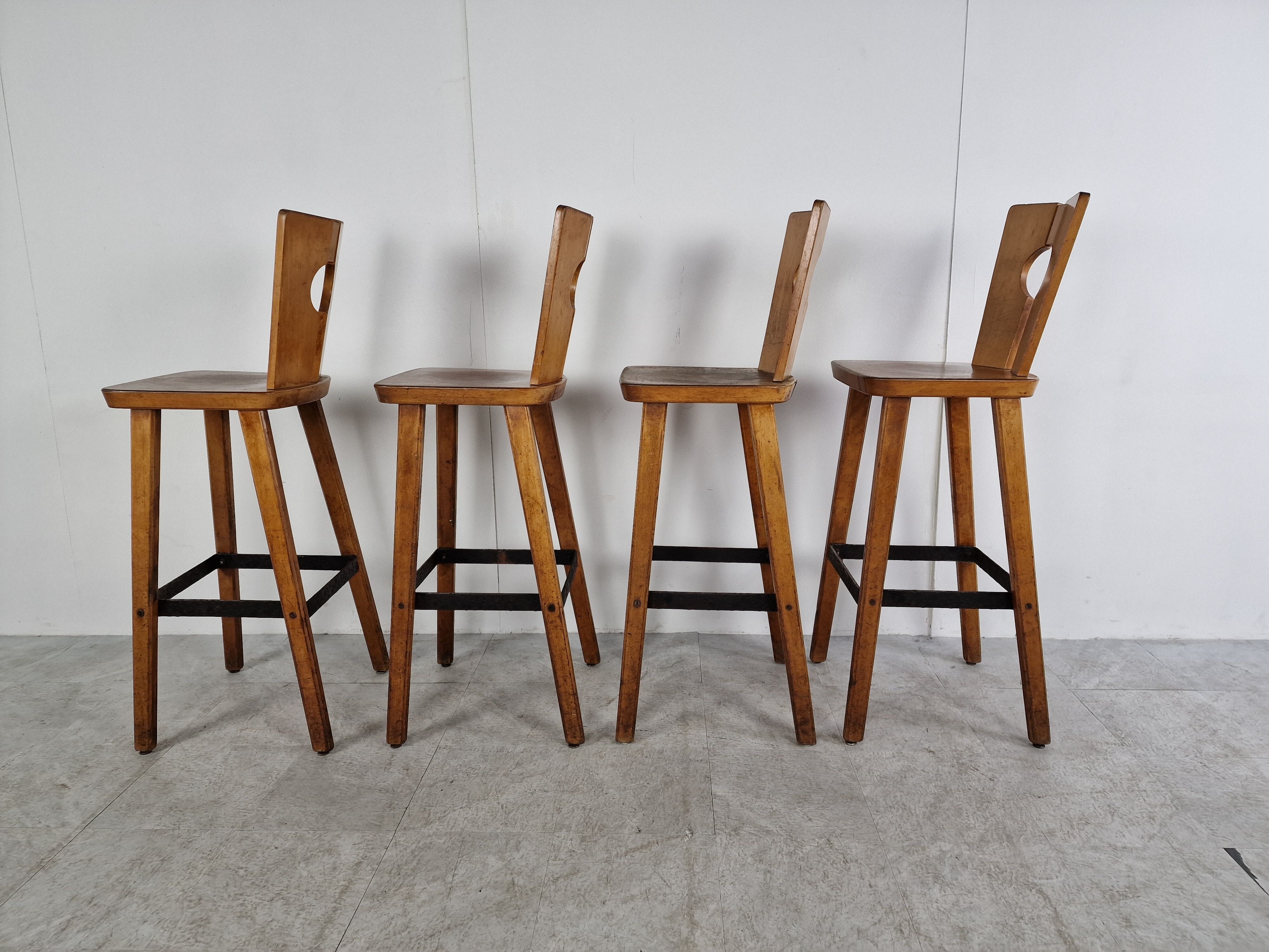 4 vintage brutalist bar stools, 1960s