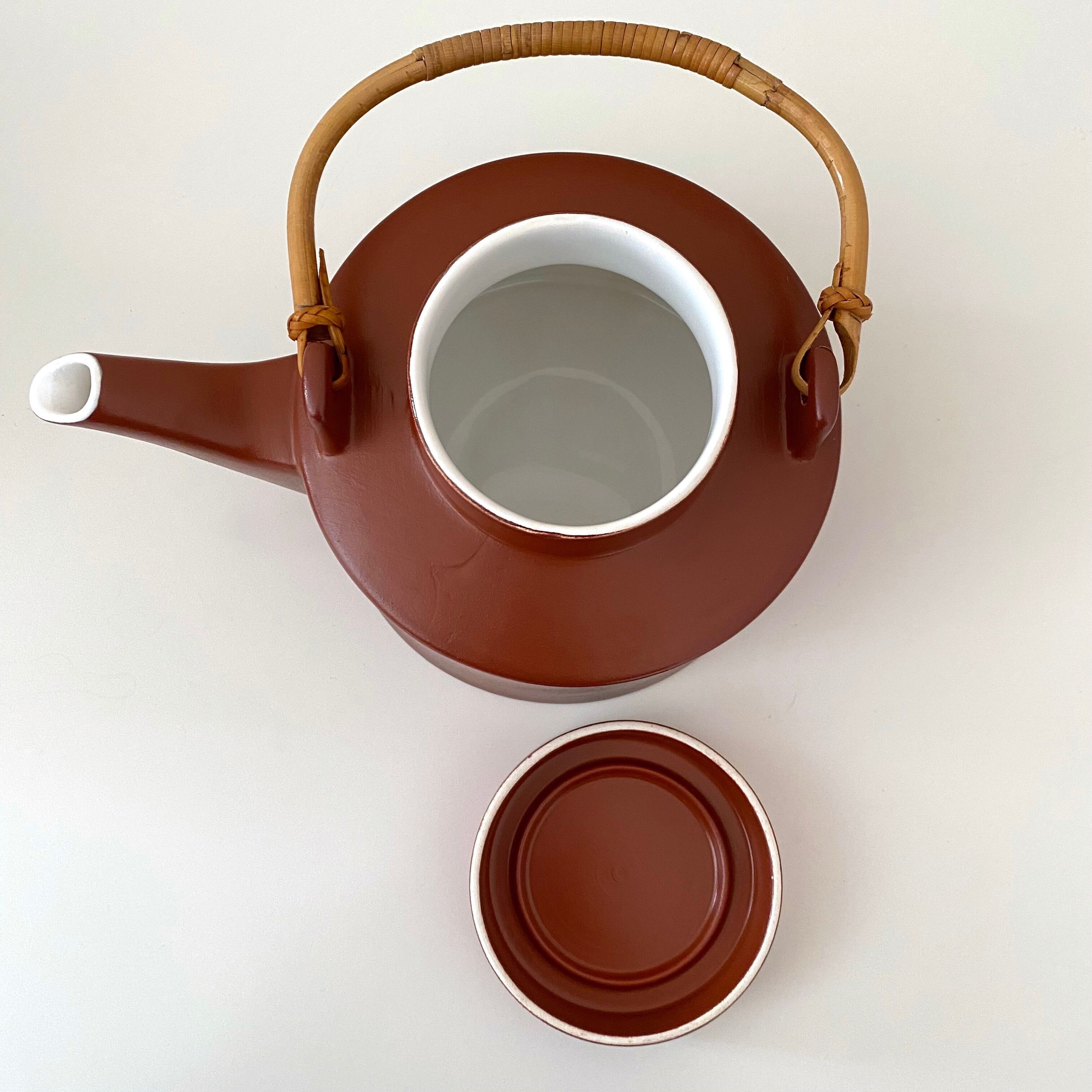 Tea service terracotta for 6 persons, vintage porcelain, 60's