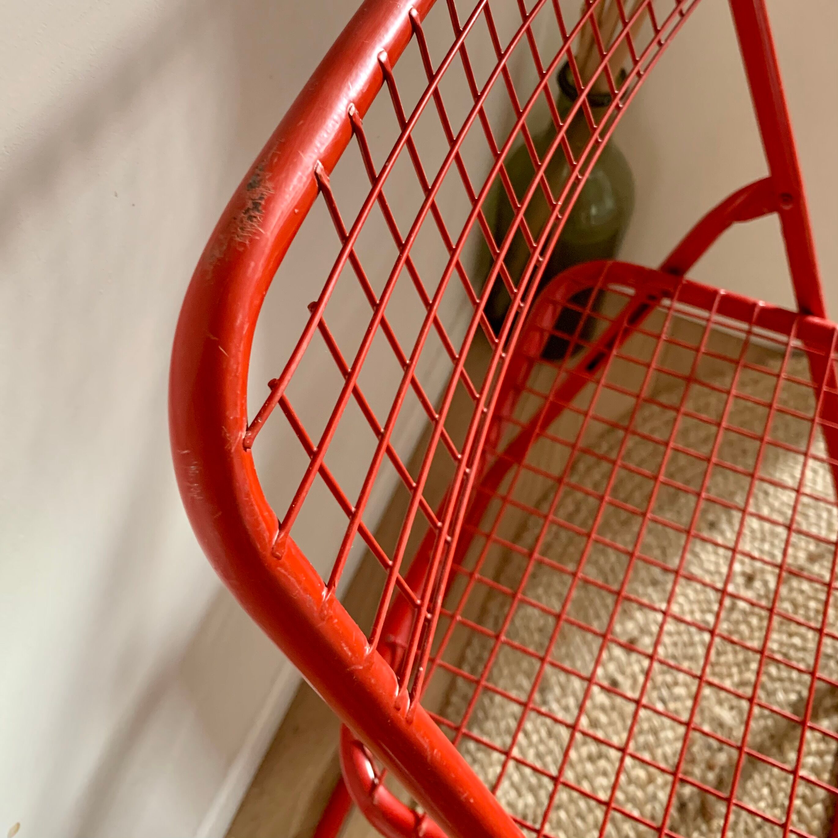 Red folding chair mesh metal