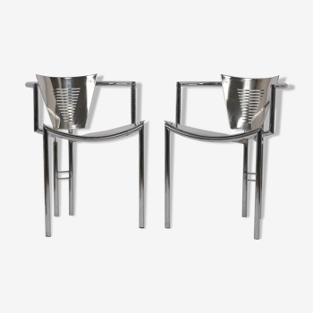 Pair of armchairs by Ronald-Cecil Sportes Sum UP 1982 Chrome Metal