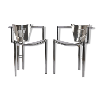 Pair of armchairs by Ronald-Cecil Sportes Sum UP 1982 Chrome Metal