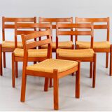 Set of 6 Scandinavian chairs in teak and rope