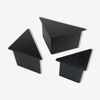 Set of three triangle side tables wood black design