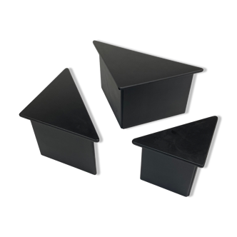 Set of three triangle side tables wood black design