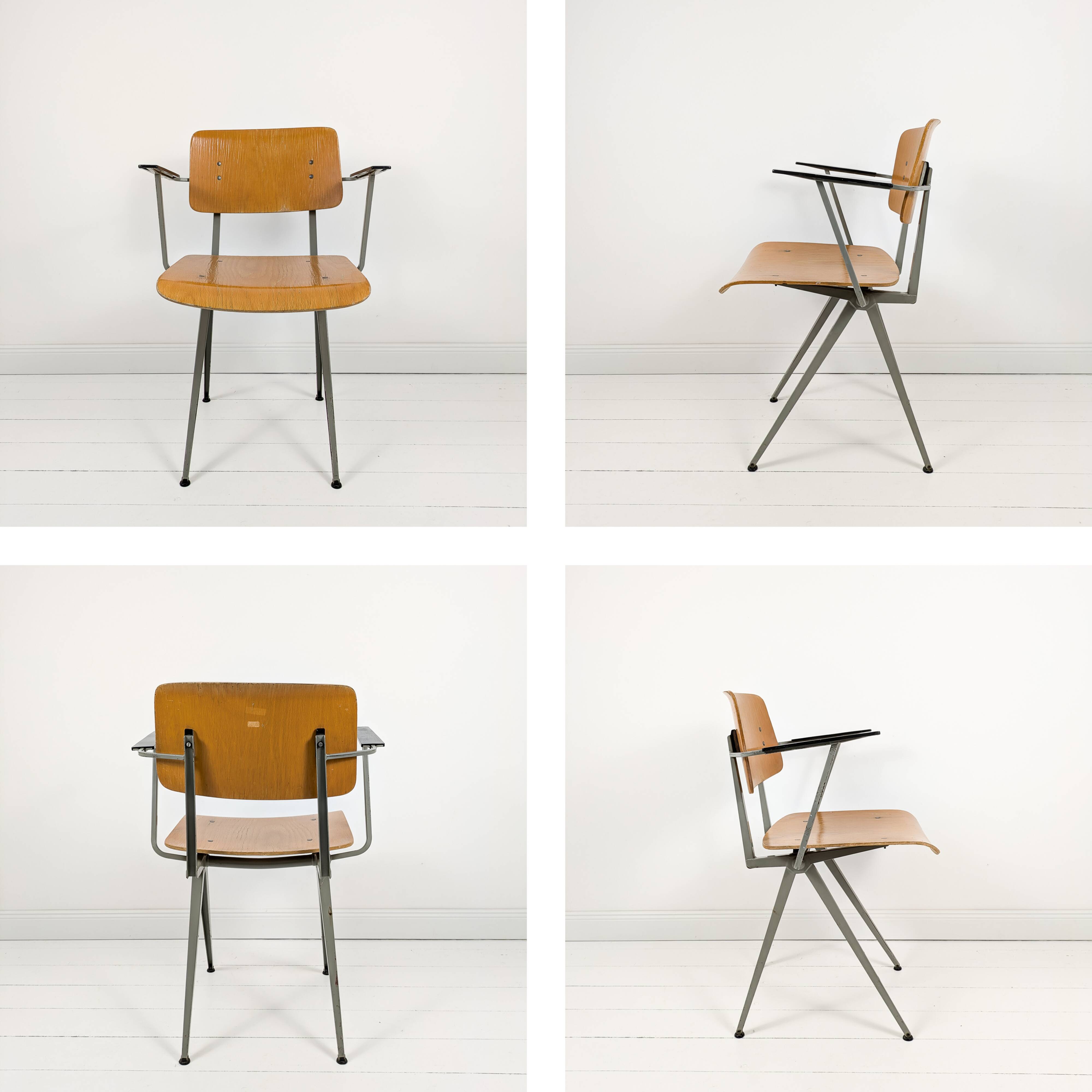 Chaise mid century accoudoirs marko holland bois métal marron noir vintage rétro chaise d'architecte