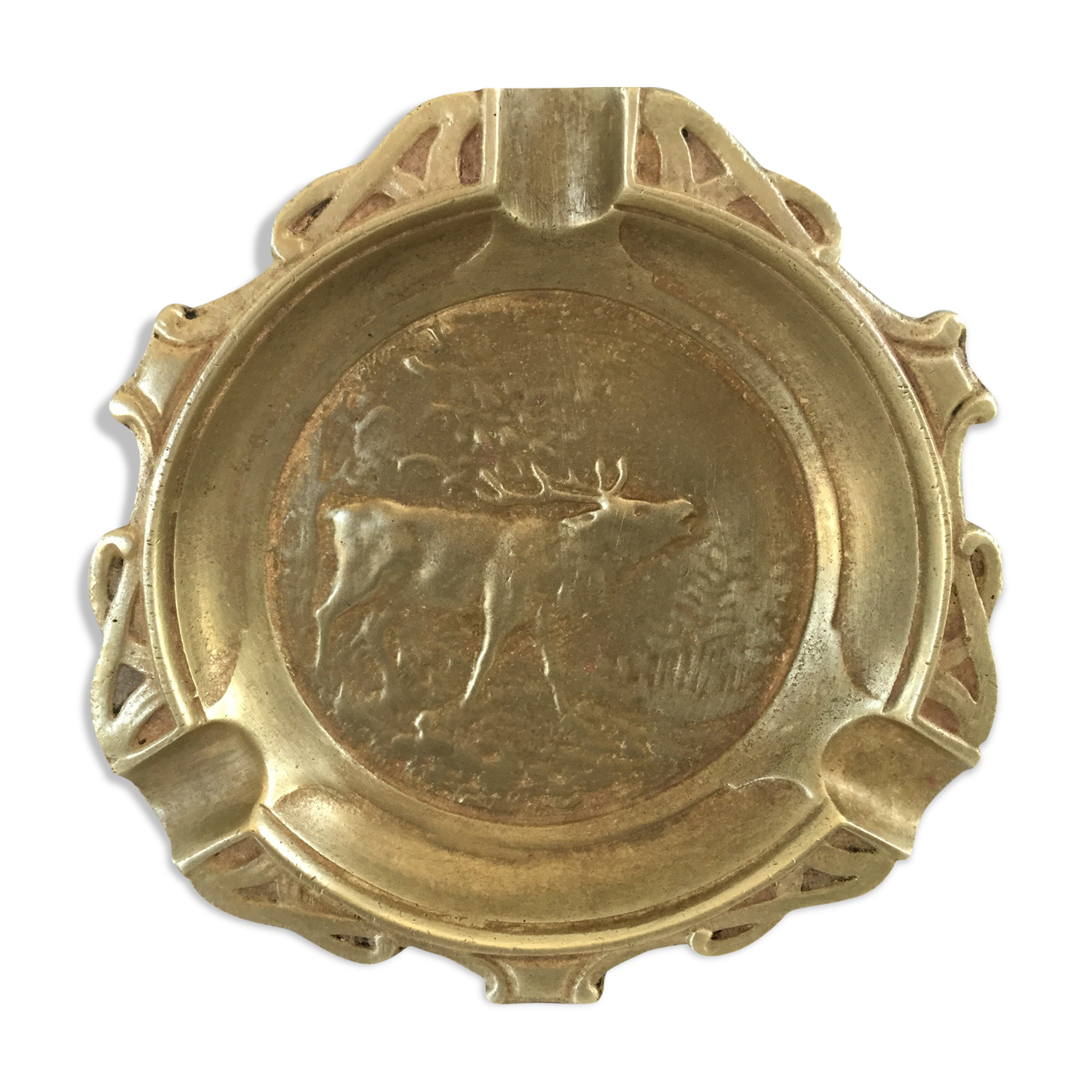 Brass deer-patterned ashtray