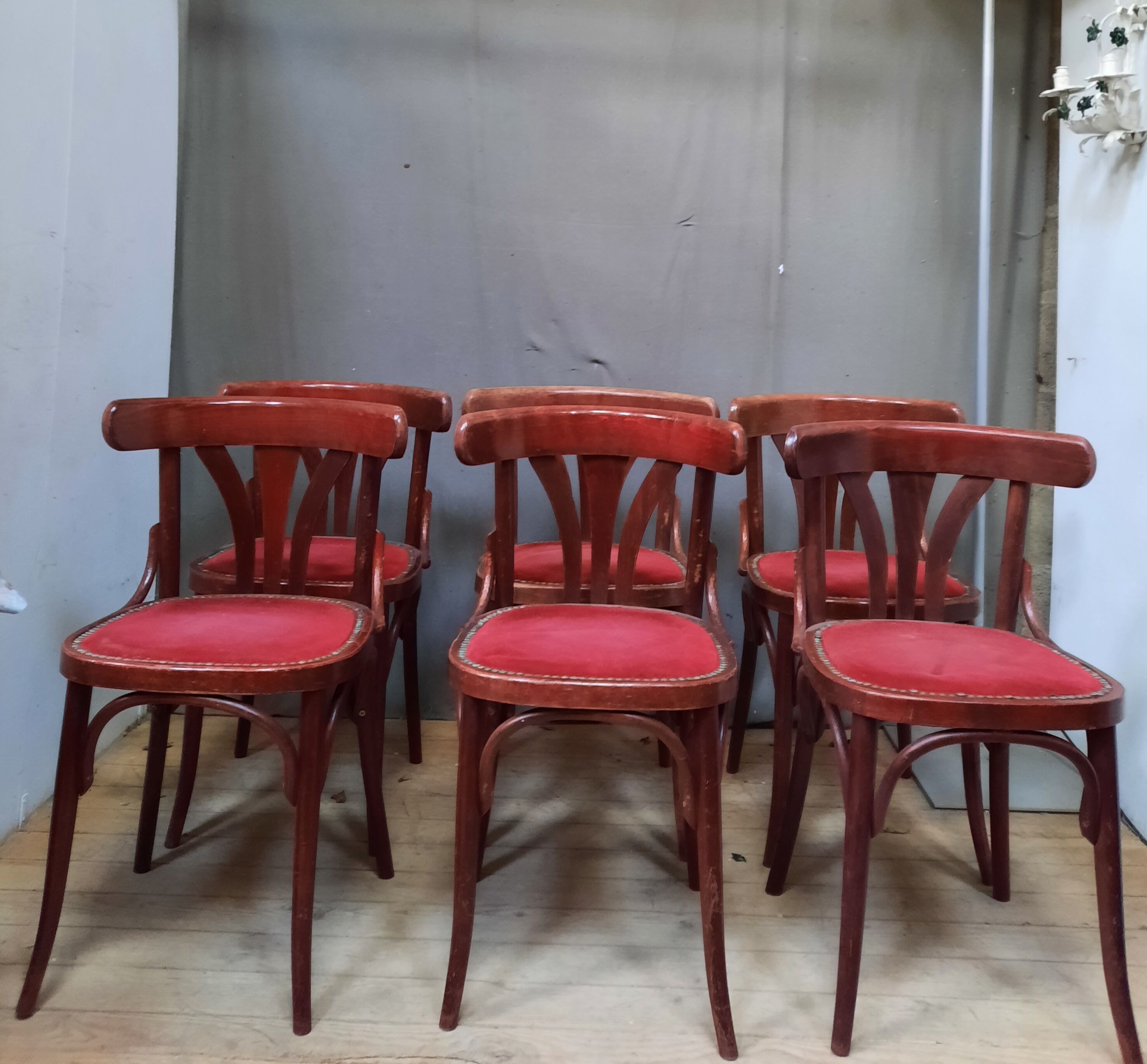 Serie de 6 chaises bistrot en bois courbé